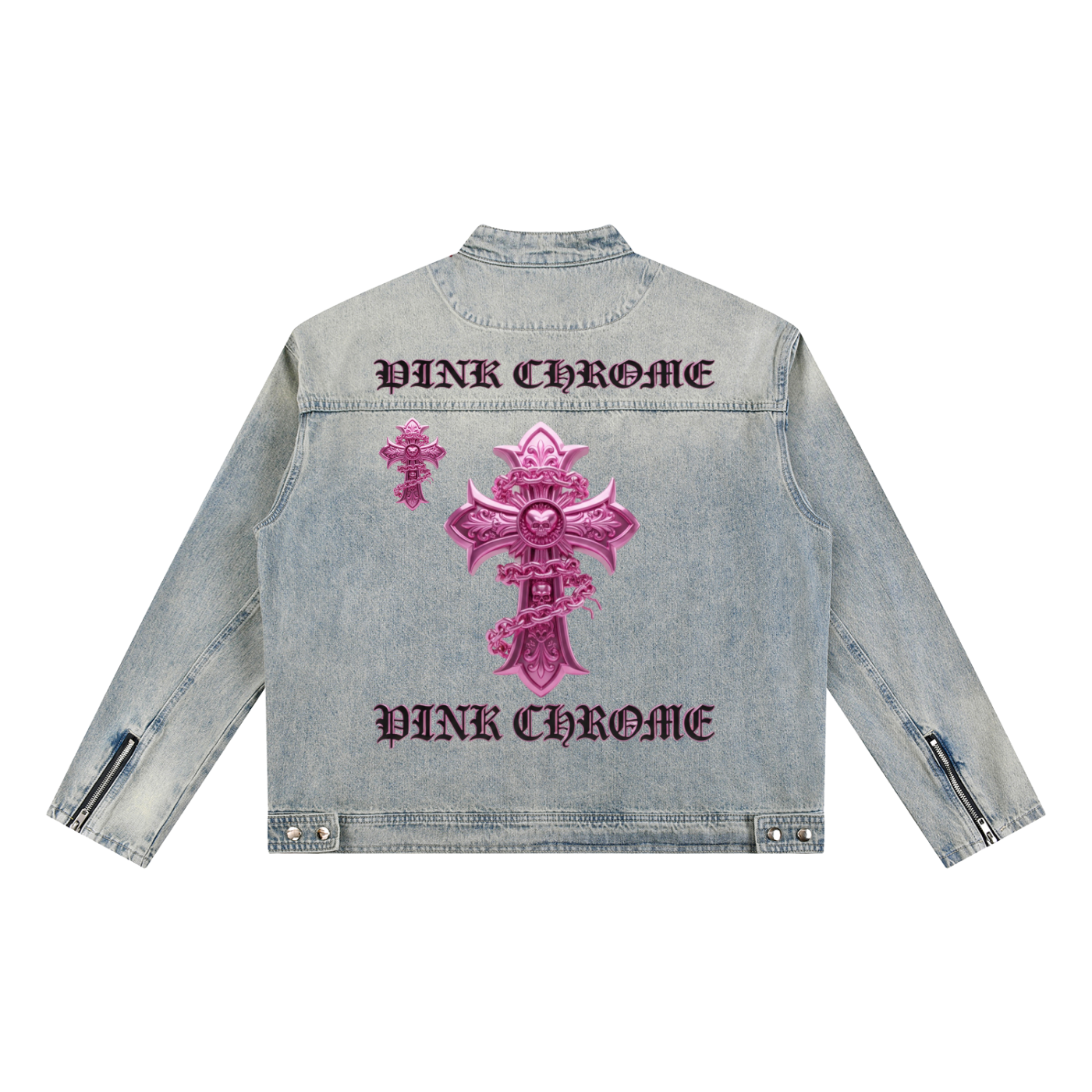 PINK CHROME Vintage Wash Zip Denim Jacket