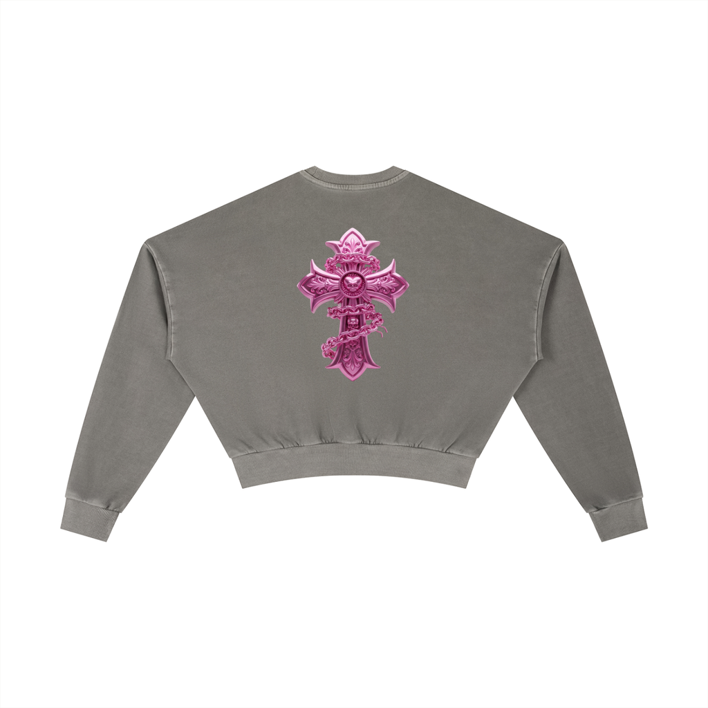 PINK CHROME Vintage Washed Cropped Sweatshirt