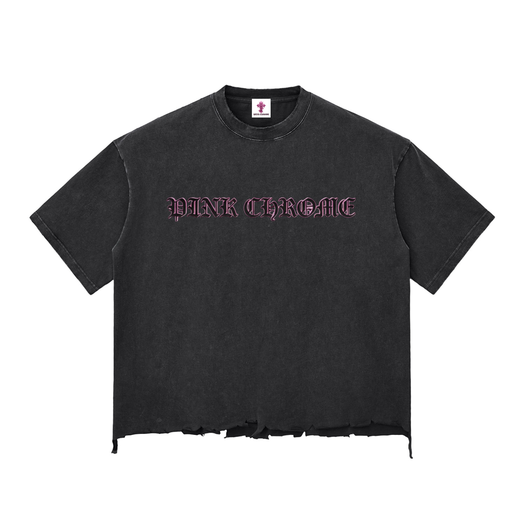 PINK CHROME Snow Wash Raw-Hem Boxy T-shirt