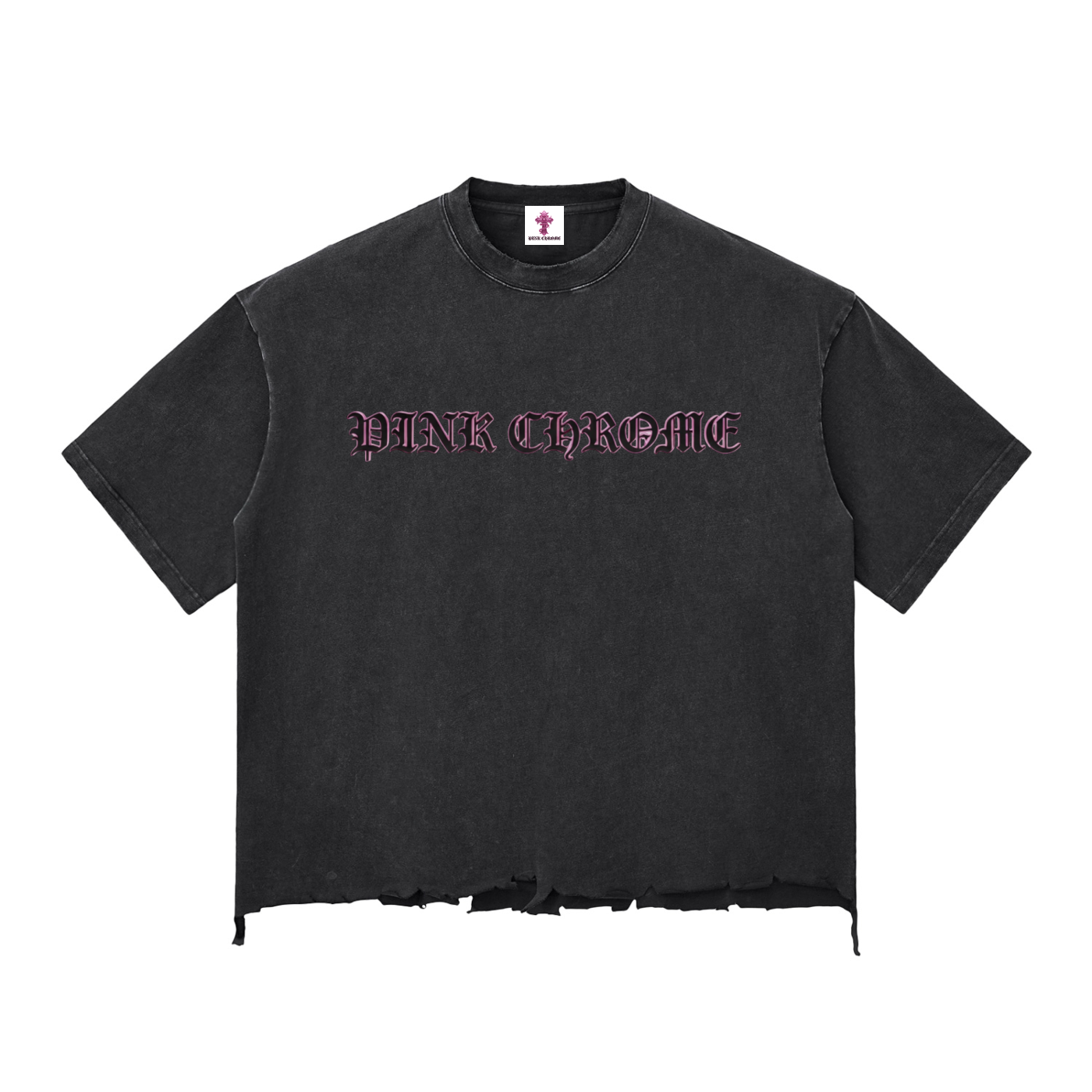 PINK CHROME Snow Wash Raw-Hem Boxy T-shirt