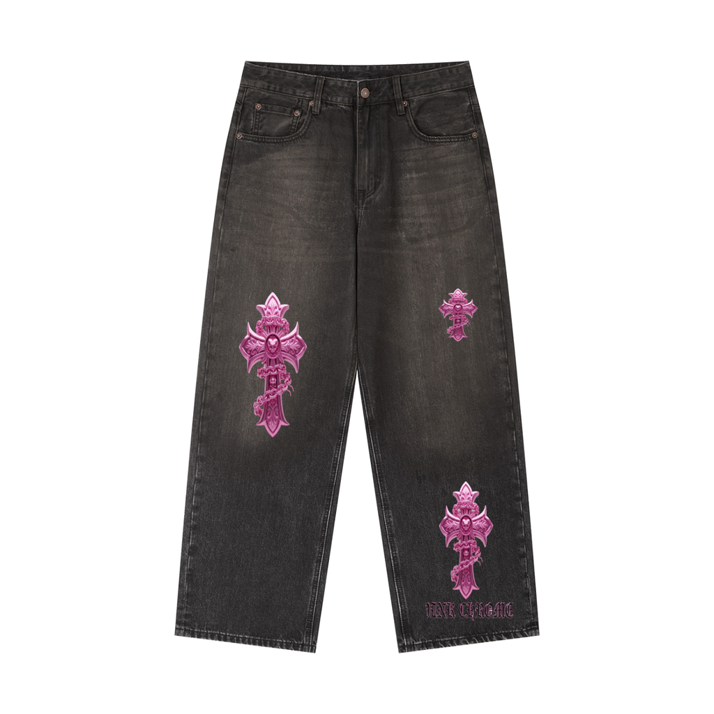 PINK CHROME Vintage Wash Heavyweight Denim Jeans