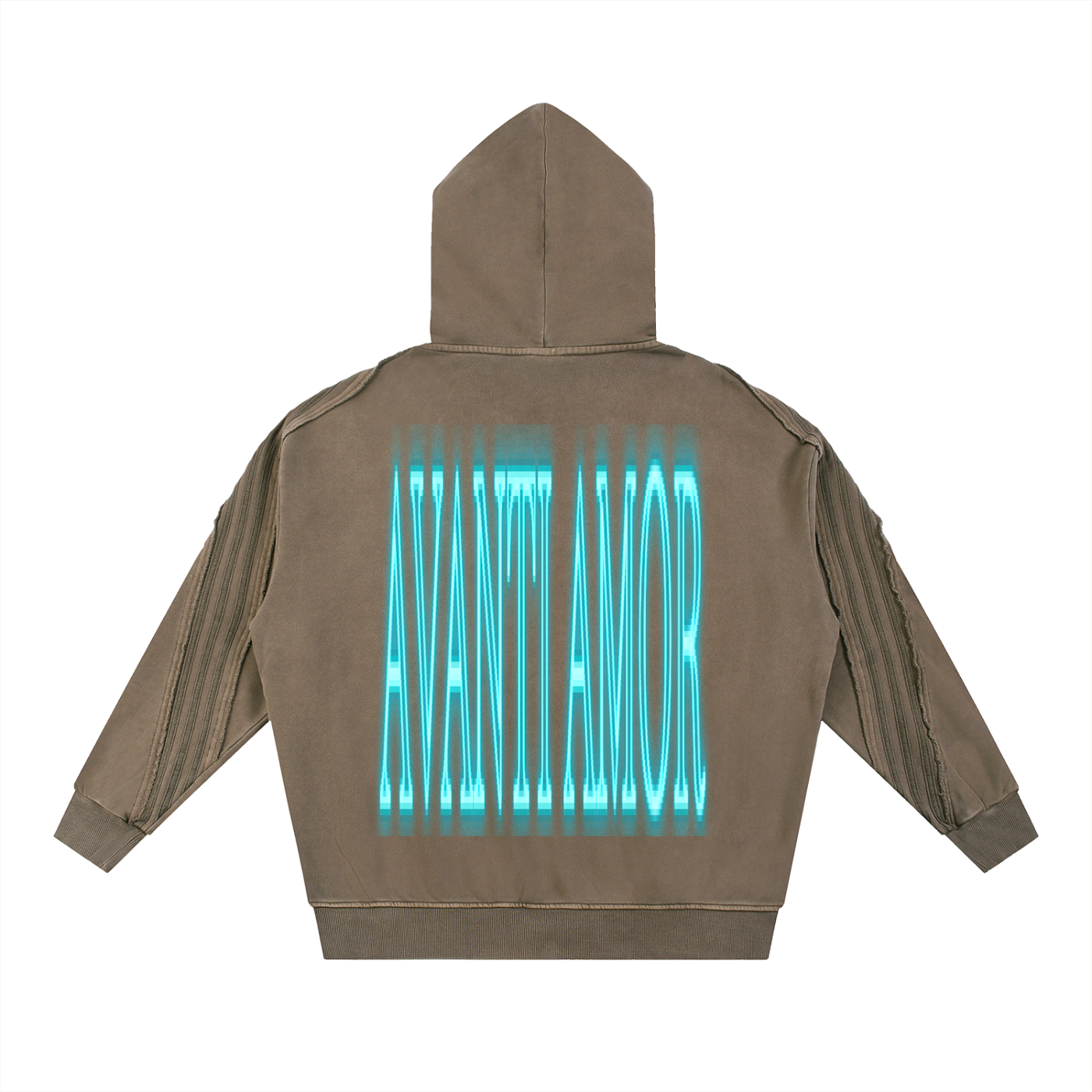 AVANTI AMOR Snow Washed Tape Raw Edge Zip Hoodie