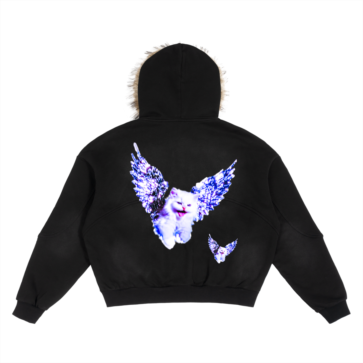 AVANTI AMOR "Angel Kitty" Sun Fade Boxy Detachable Fur Hoodie
