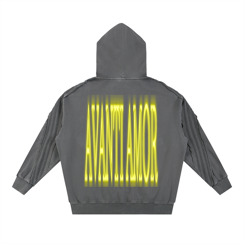 AVANTI AMOR Snow Washed Tape Raw Edge Zip Hoodie