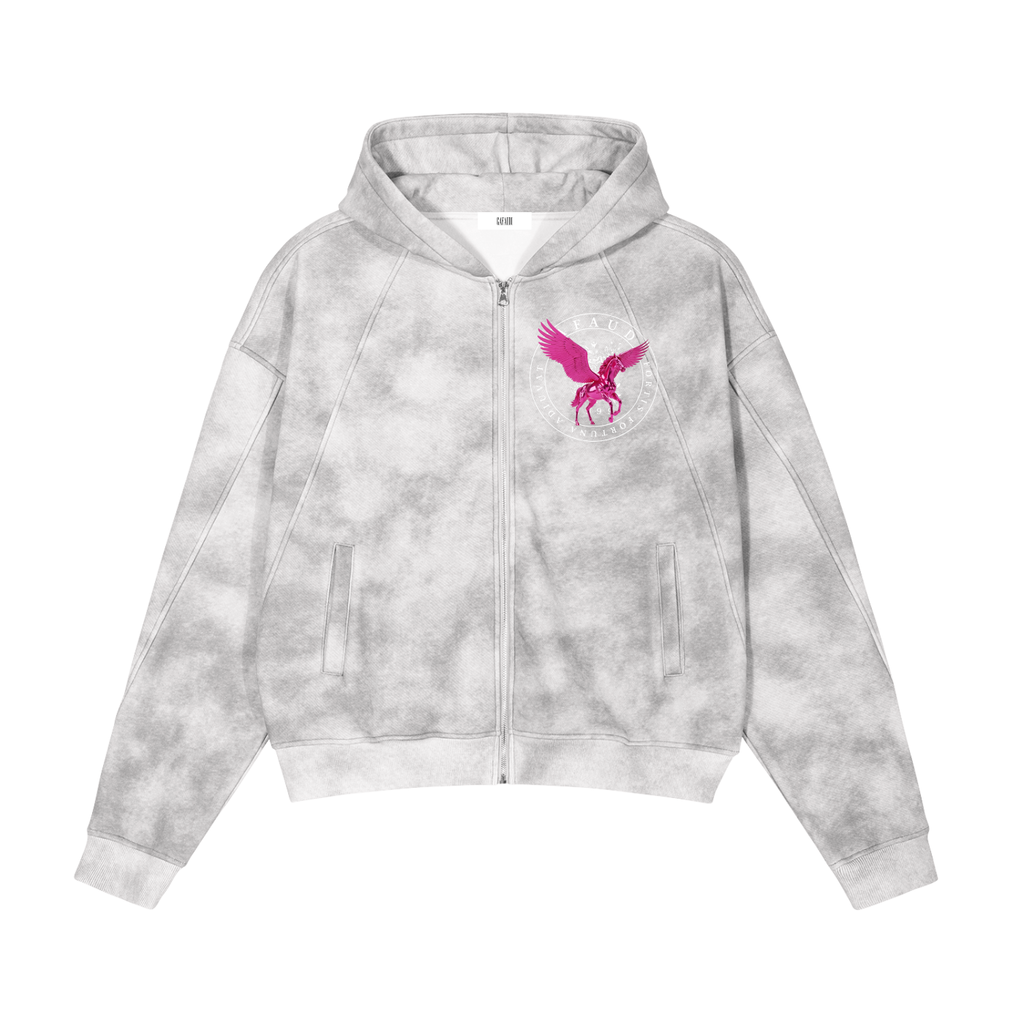 GAFAUDI PINK PEGASUS Dirty Washed Zip-Up Fleece Hoodie