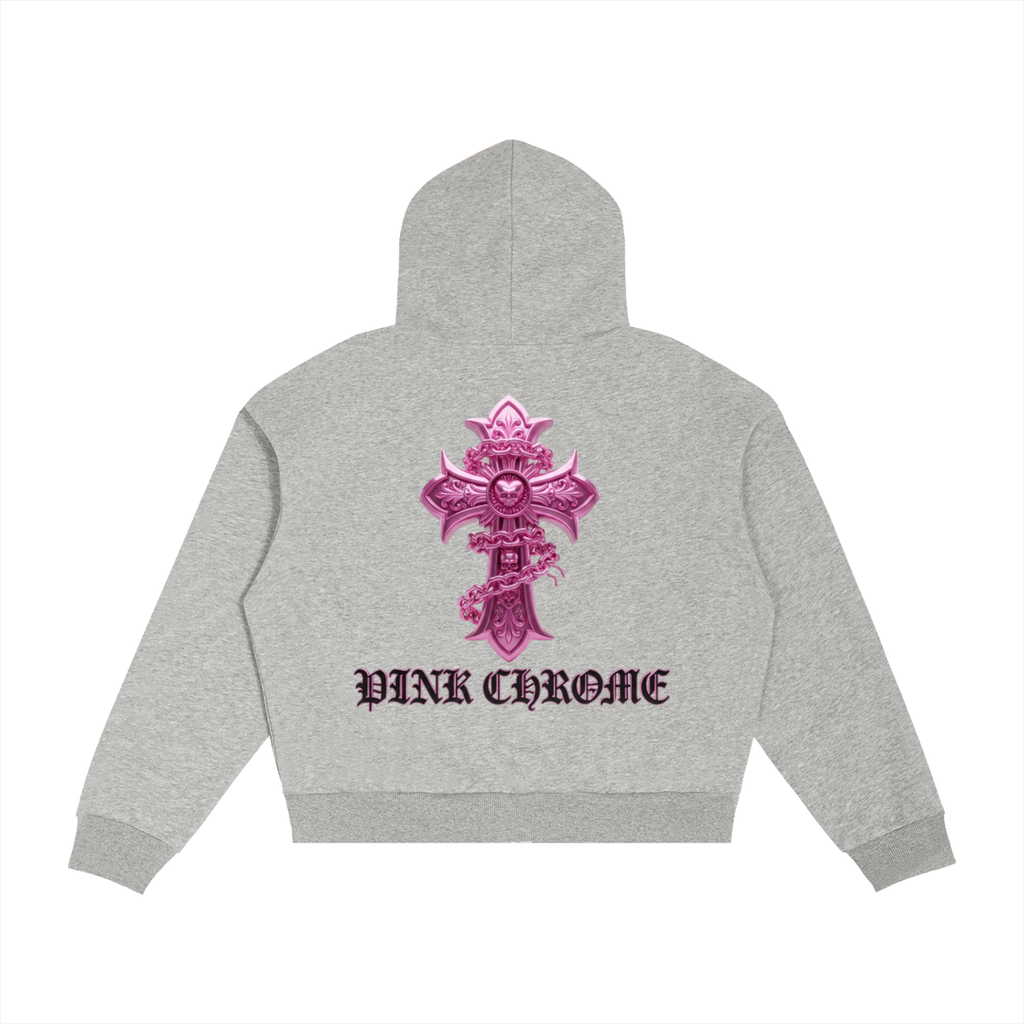 PINK CHROME Contrast Plaid Boxy Zip Hoodie