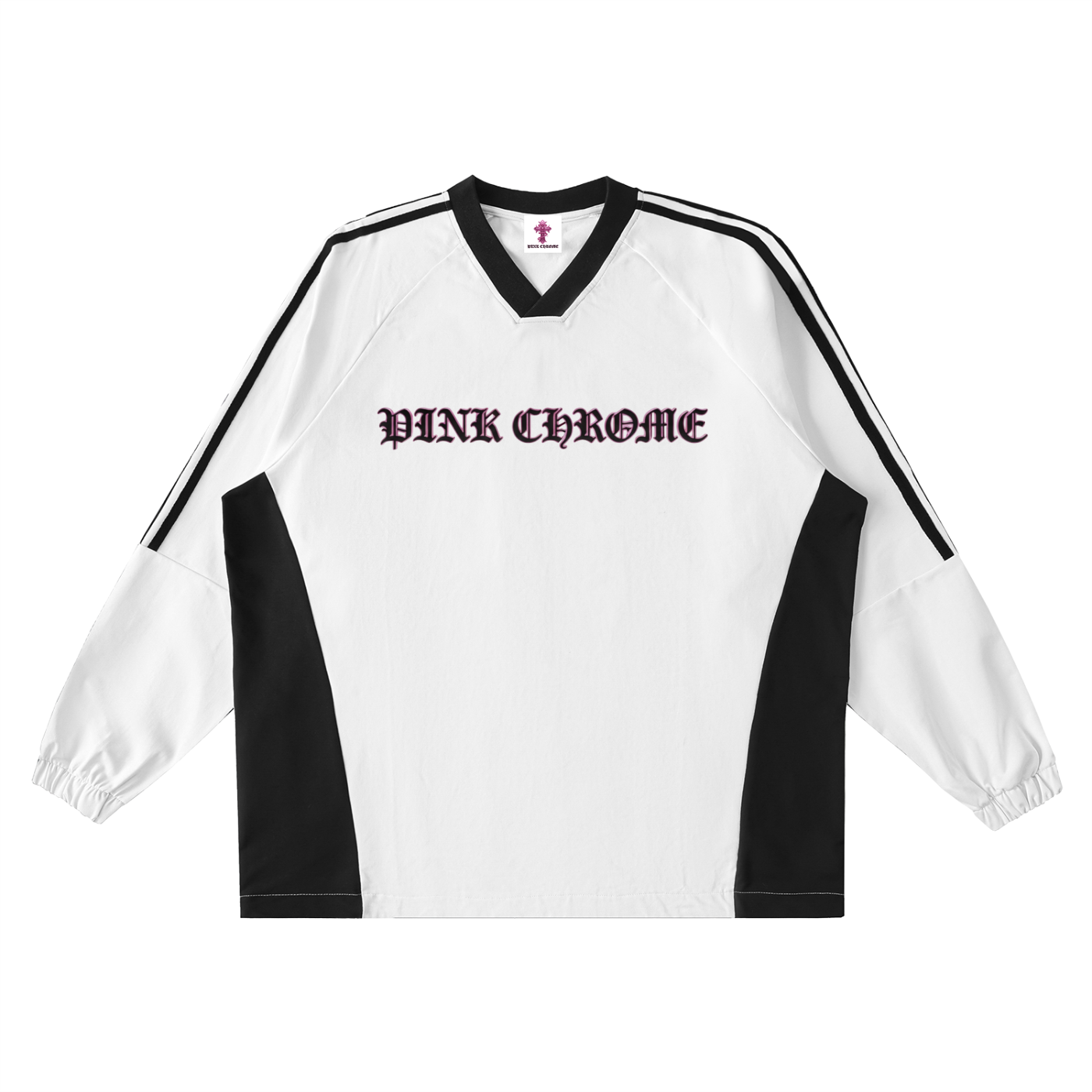 PINK CHROME Color-Block V-Neck Long-Sleeve T-Shirt