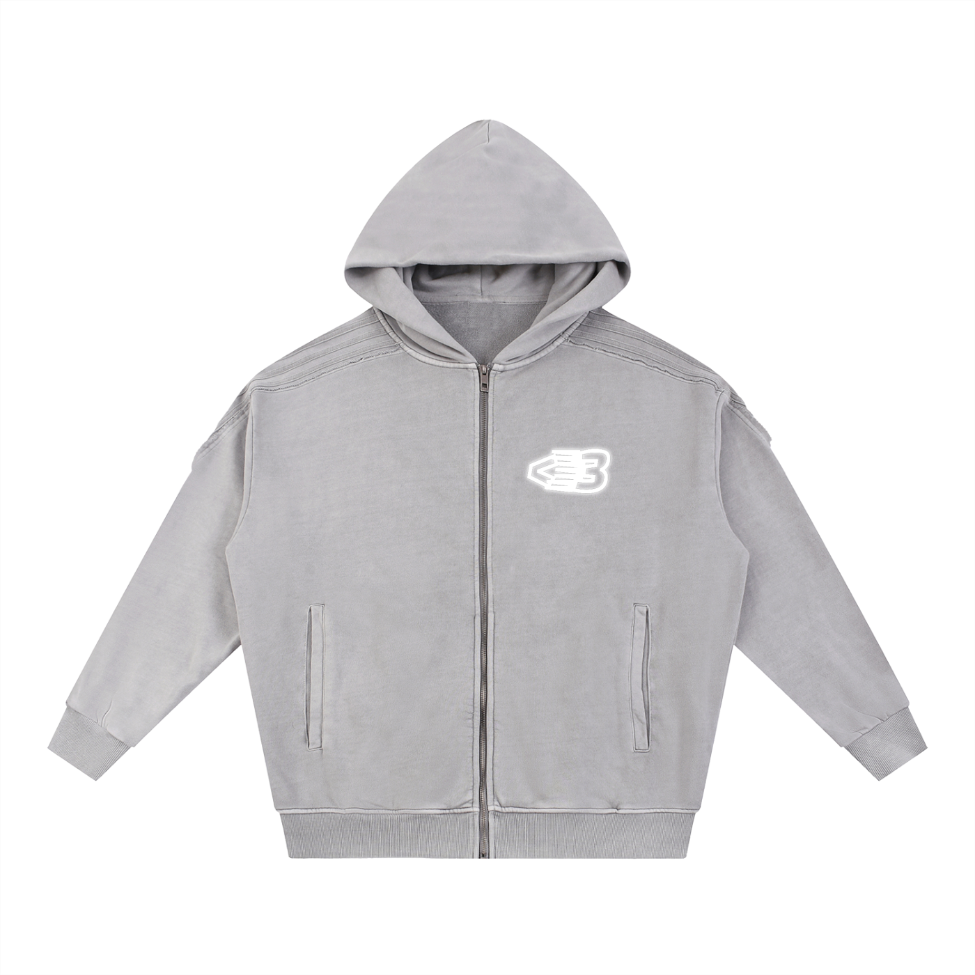 AVANTI AMOR Snow Washed Tape Raw Edge Zip Hoodie