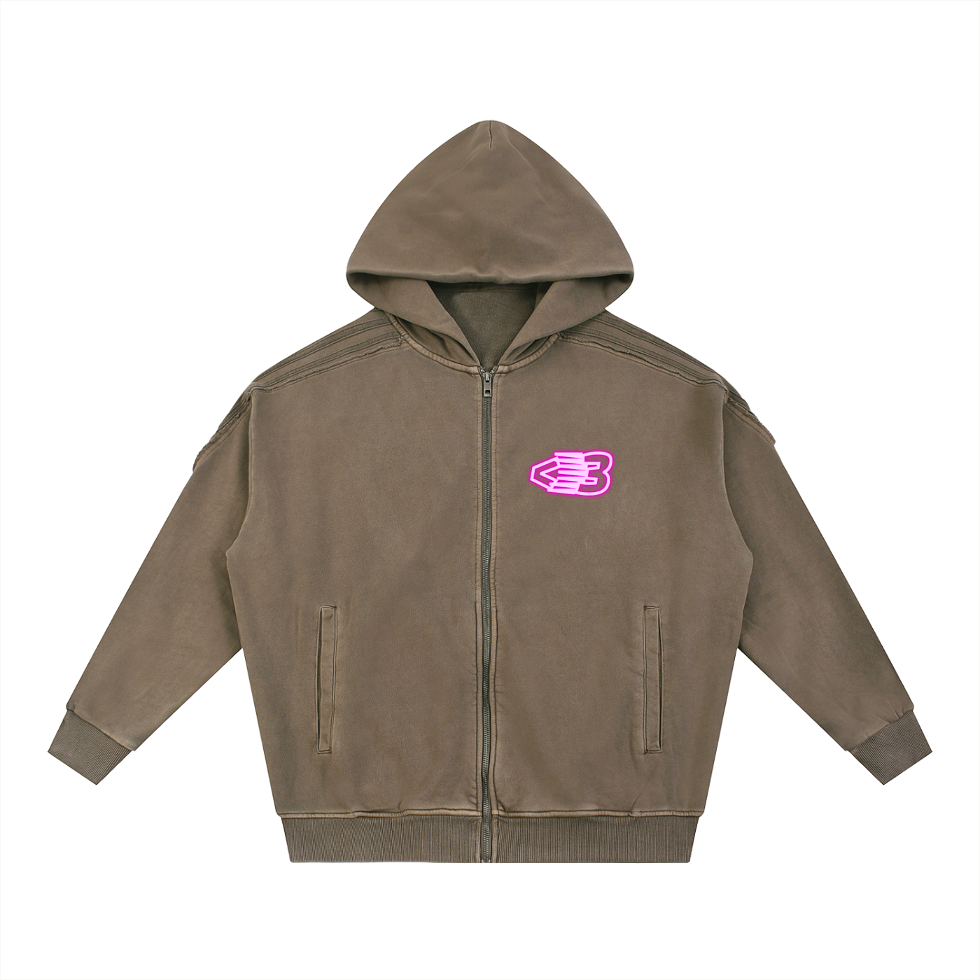 AVANTI AMOR Snow Washed Tape Raw Edge Zip Hoodie