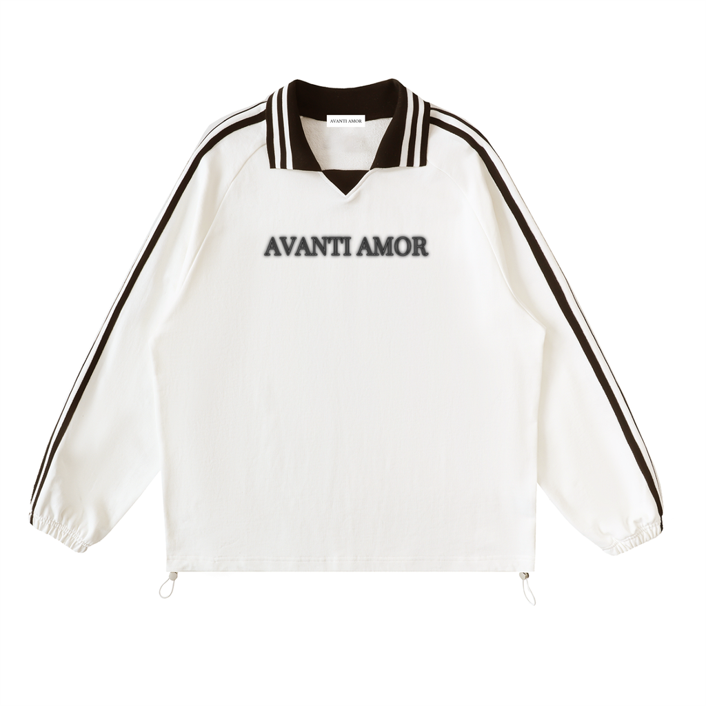 AVANTI AMOR Contrast Striped Lapel Collar Sweatshirt