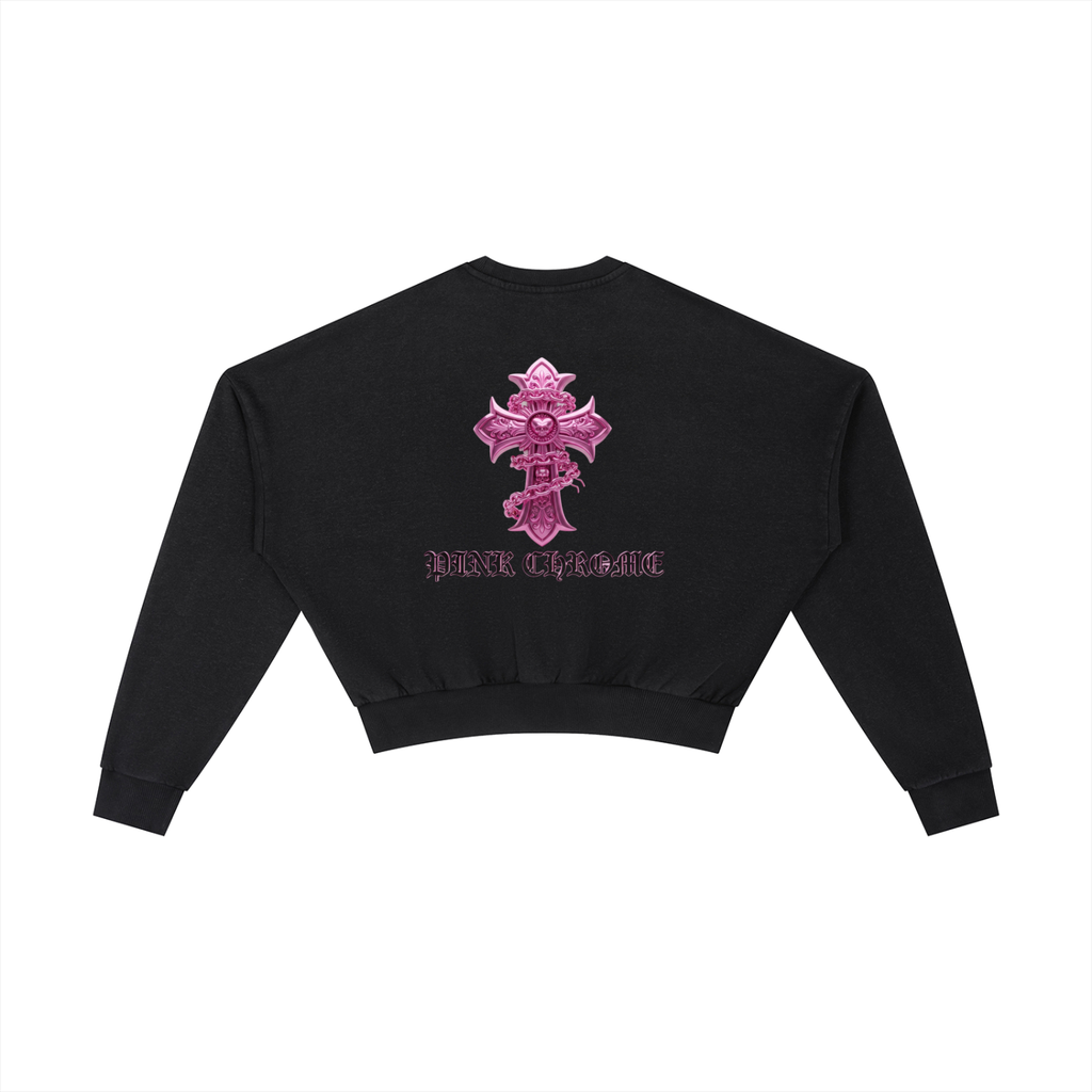 PINK CHROME Vintage Washed Cropped Sweatshirt