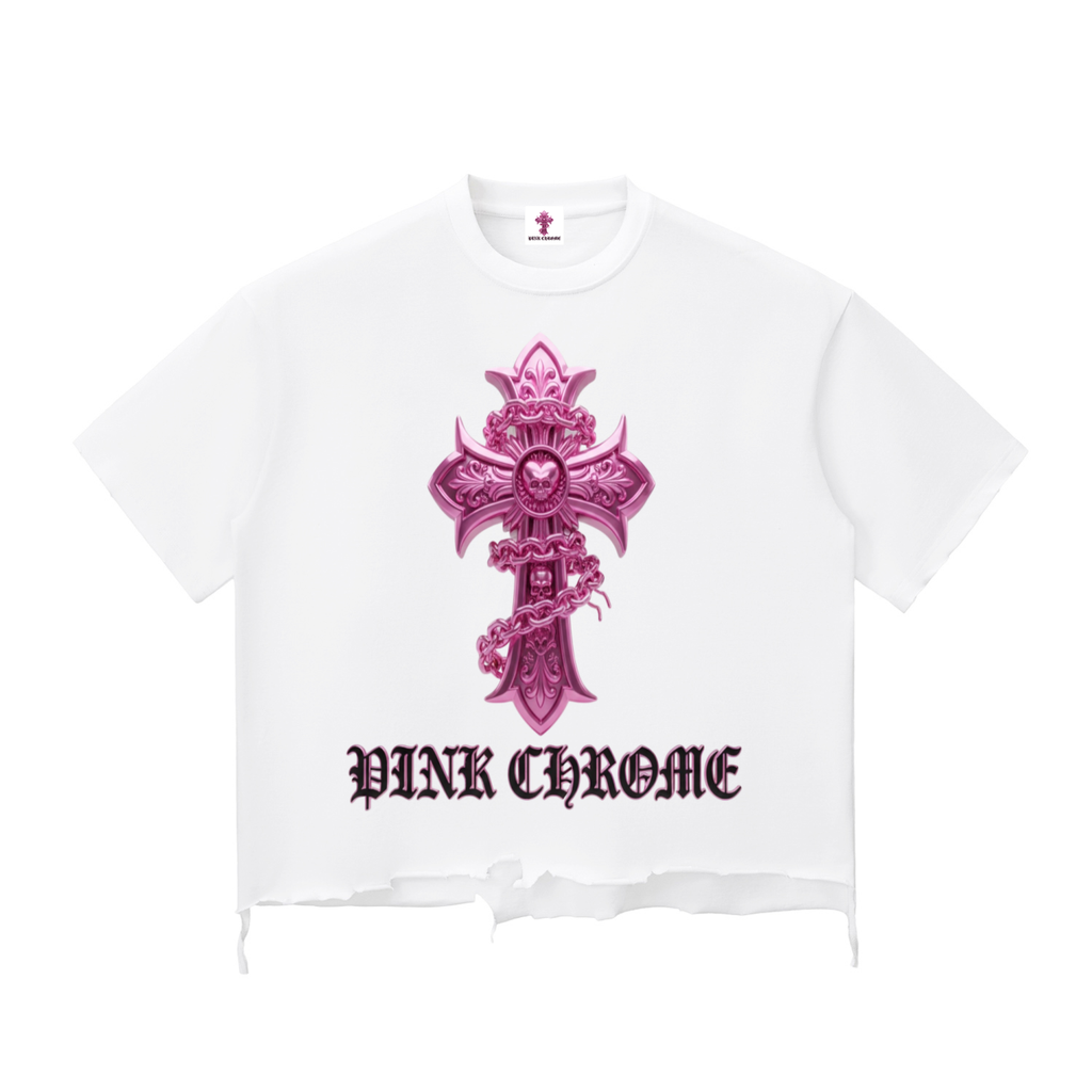 PINK CHROME Snow Wash Raw-Hem Boxy T-shirt