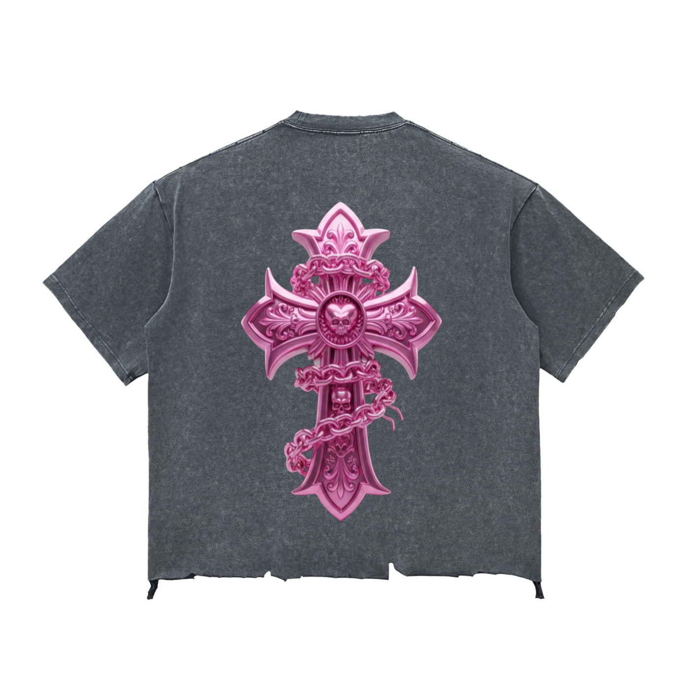 PINK CHROME Snow Wash Raw-Hem Boxy T-shirt