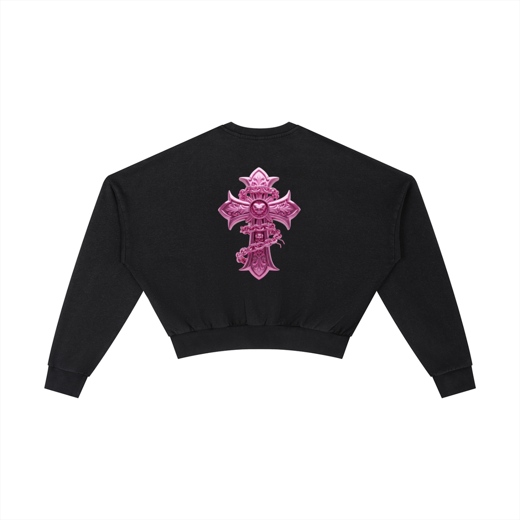 PINK CHROME Vintage Washed Cropped Sweatshirt