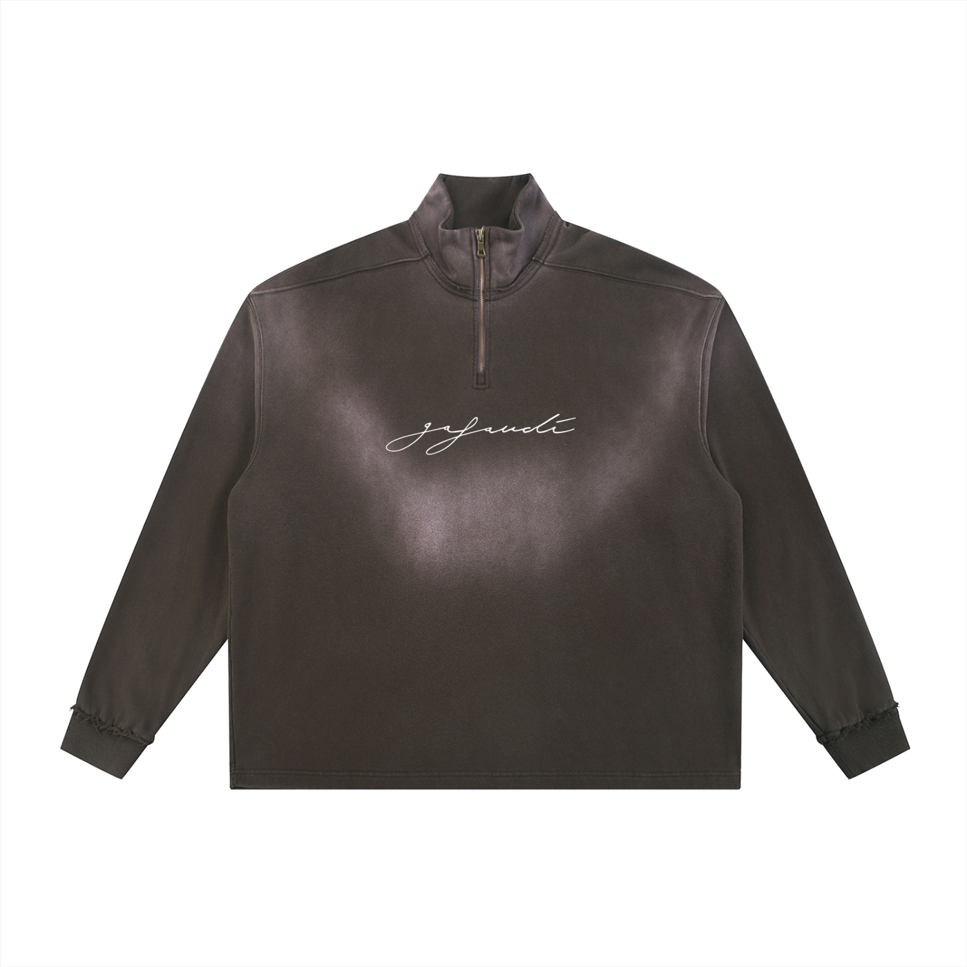 GAFAUDI Sun Fade Raw Edge Quarter-Zip Sweatshirt