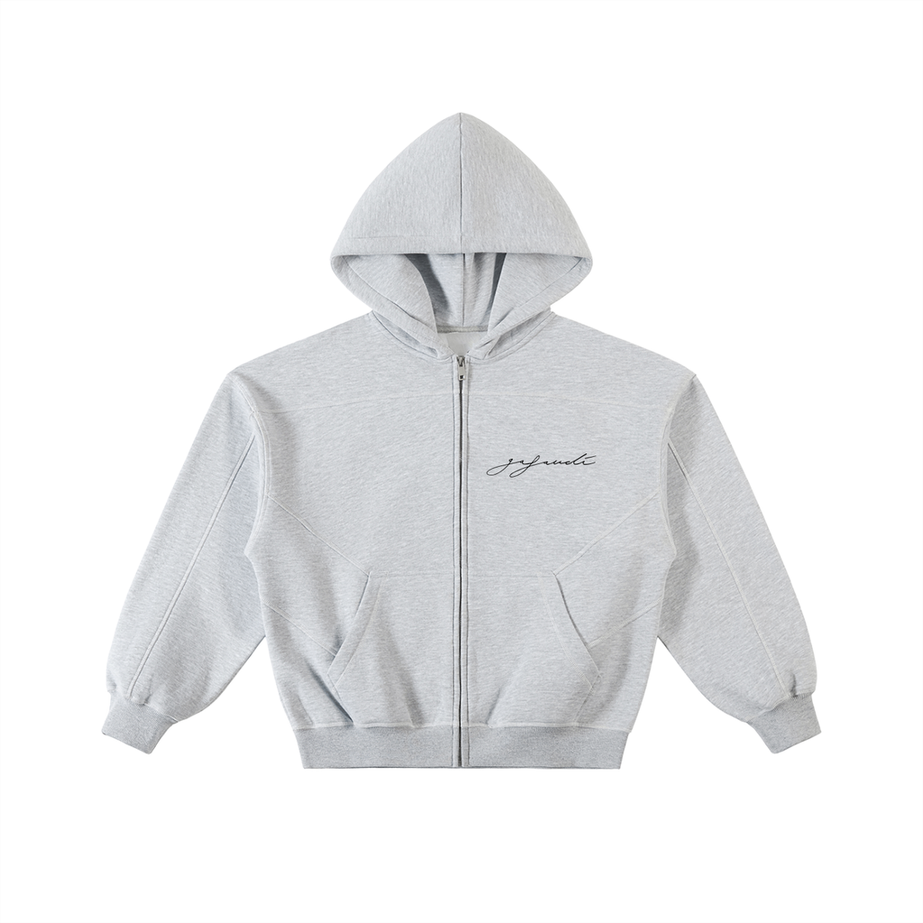 GAFAUDI Contrast-Stitched Boxy Fleece Zip Hoodie