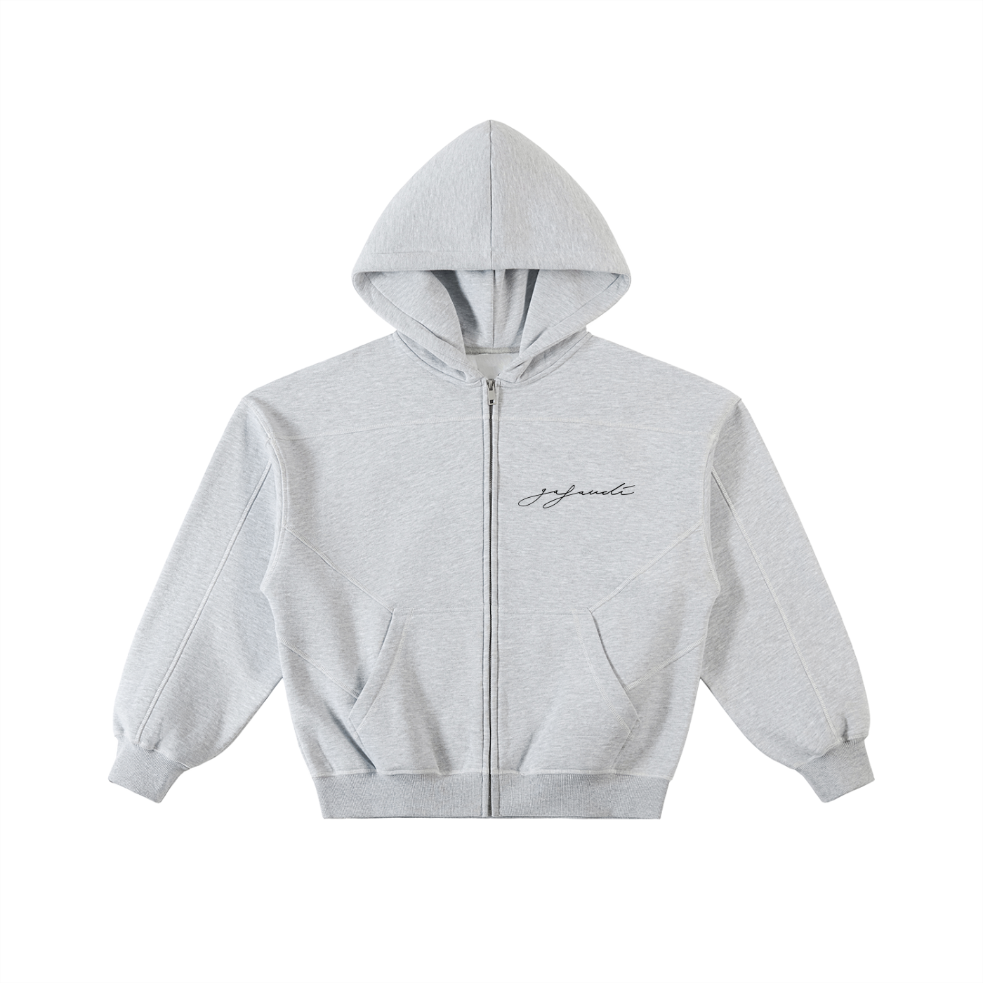 GAFAUDI Contrast-Stitched Boxy Fleece Zip Hoodie
