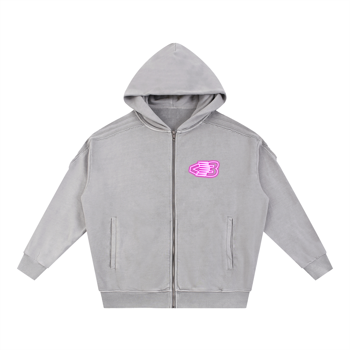 AVANTI AMOR Snow Washed Tape Raw Edge Zip Hoodie