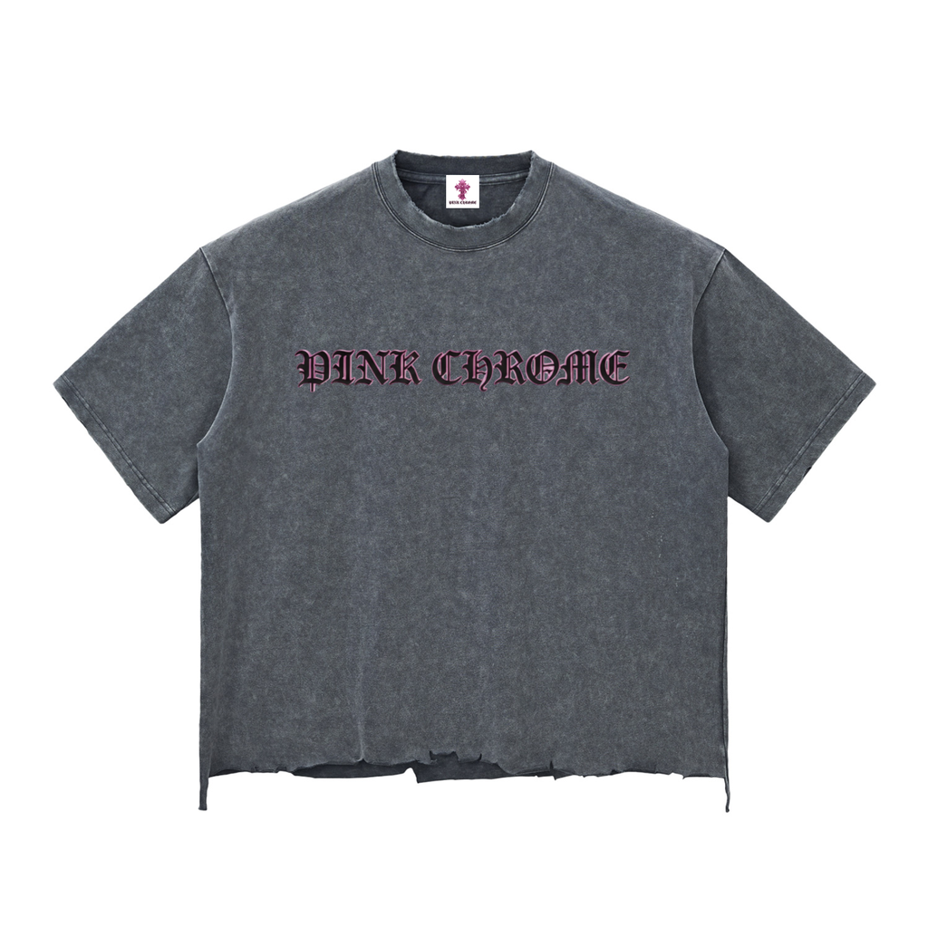 PINK CHROME Snow Wash Raw-Hem Boxy T-shirt