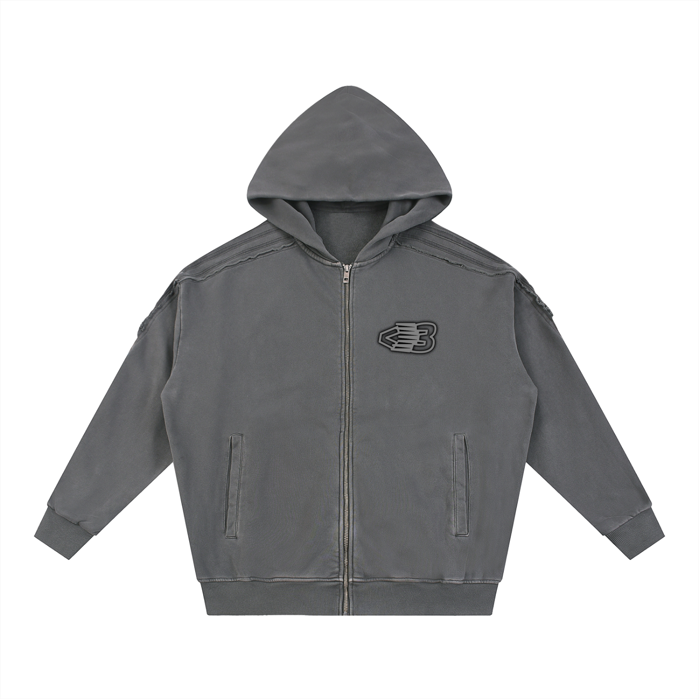 AVANTI AMOR Snow Washed Tape Raw Edge Zip Hoodie