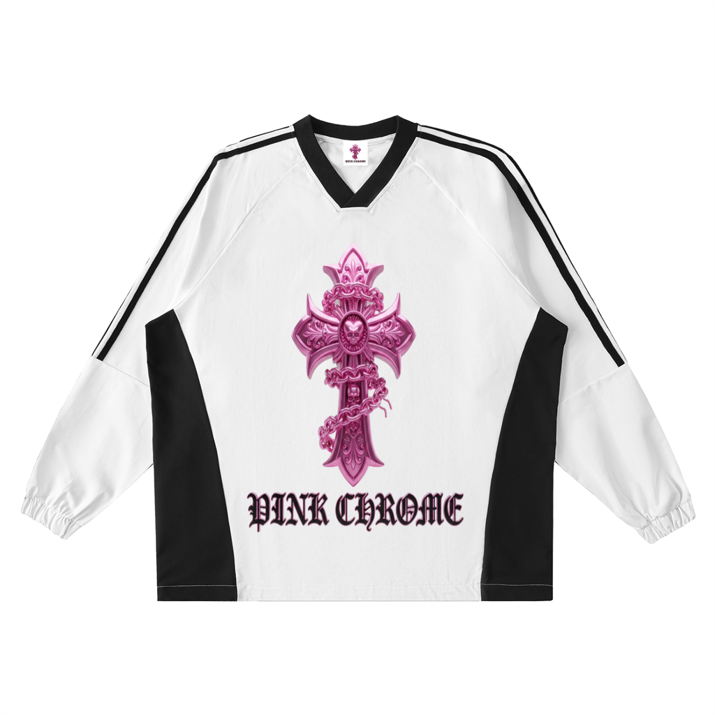 PINK CHROME Color-Block V-Neck Long-Sleeve T-Shirt