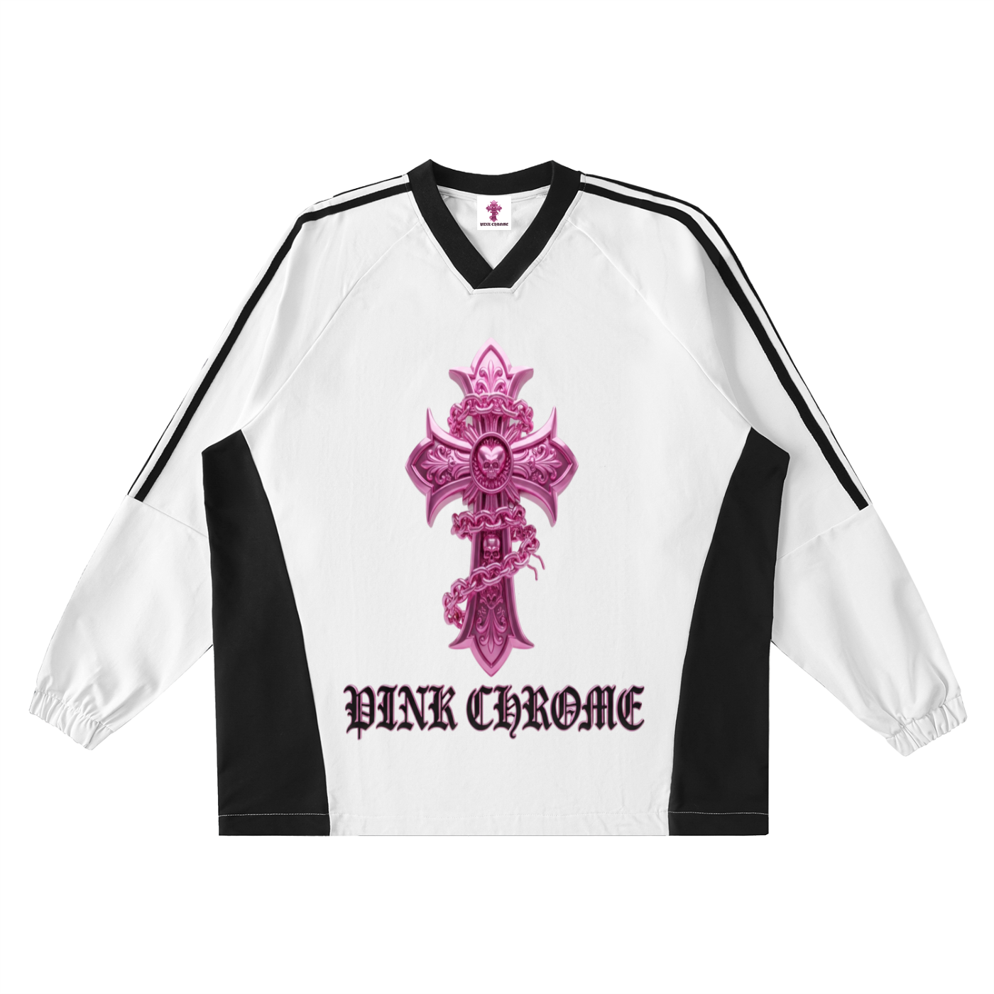 PINK CHROME Color-Block V-Neck Long-Sleeve T-Shirt