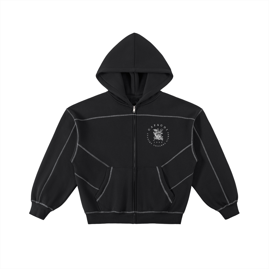 GAFAUDI Contrast-Stitched Boxy Fleece Zip Hoodie