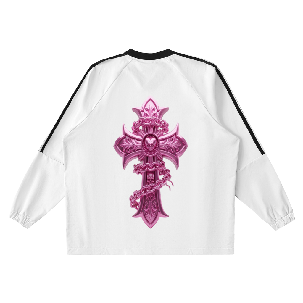 PINK CHROME Color-Block V-Neck Long-Sleeve T-Shirt