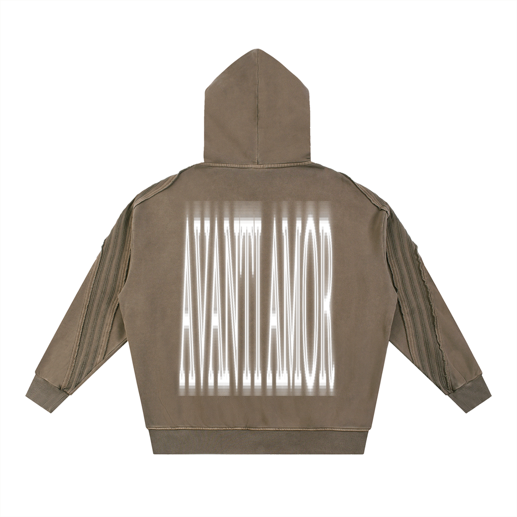 AVANTI AMOR Snow Washed Tape Raw Edge Zip Hoodie