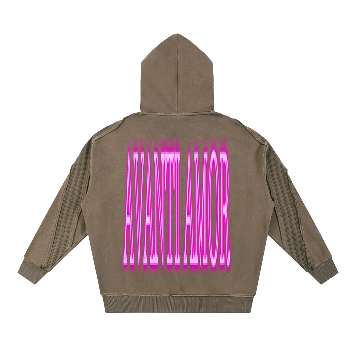 AVANTI AMOR Snow Washed Tape Raw Edge Zip Hoodie