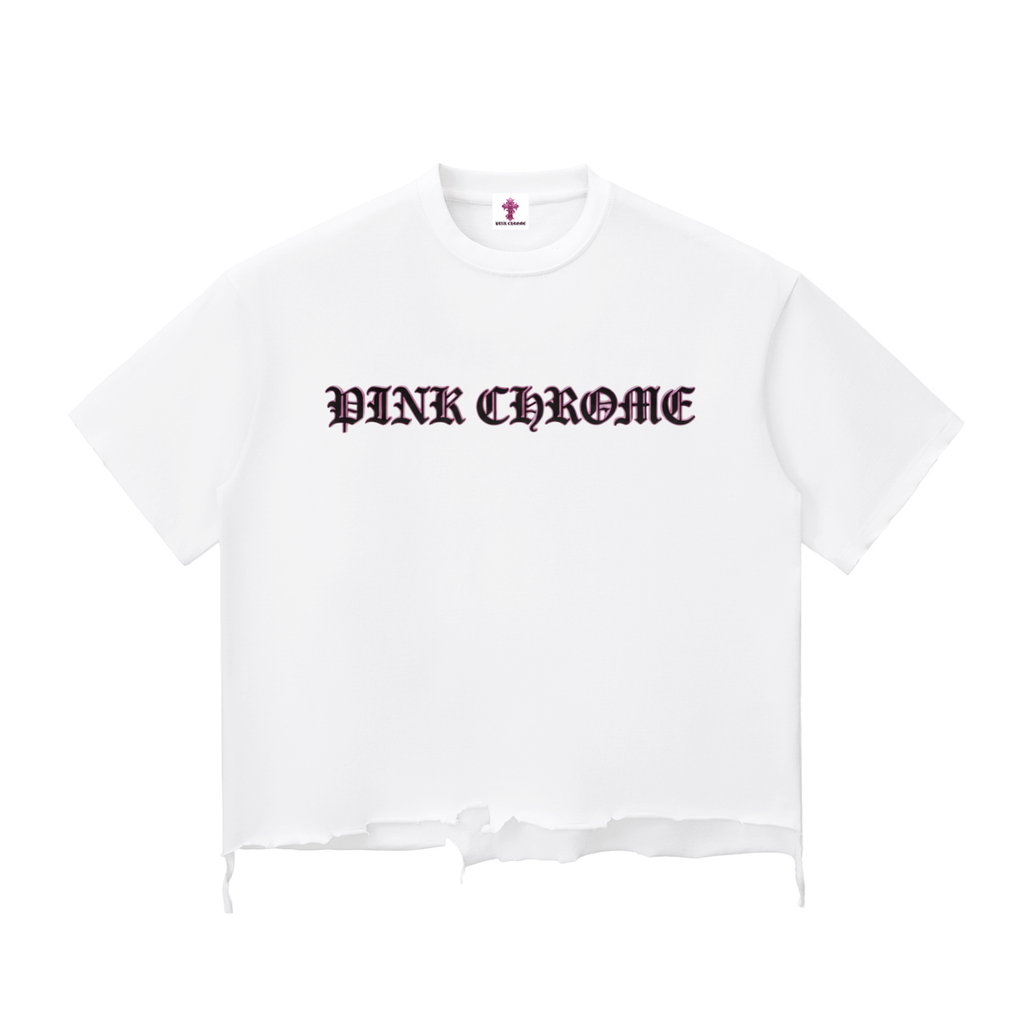 PINK CHROME Snow Wash Raw-Hem Boxy T-shirt