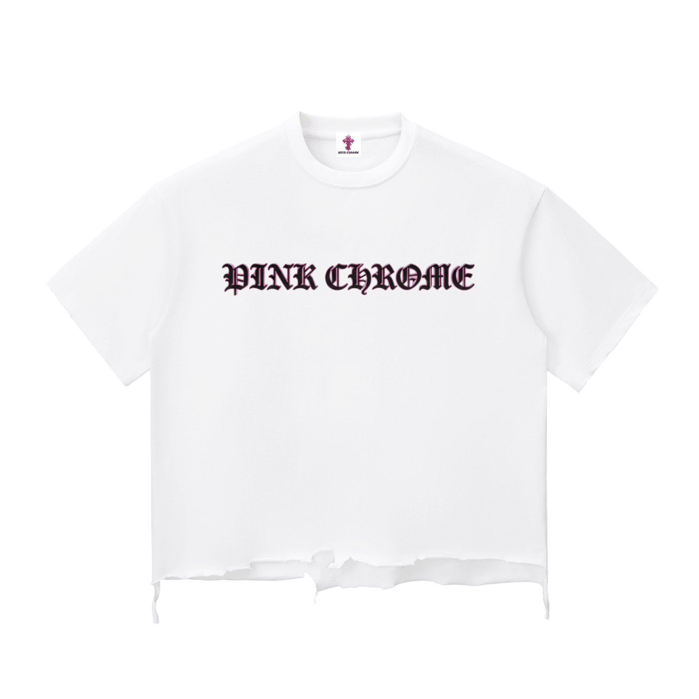 PINK CHROME Snow Wash Raw-Hem Boxy T-shirt