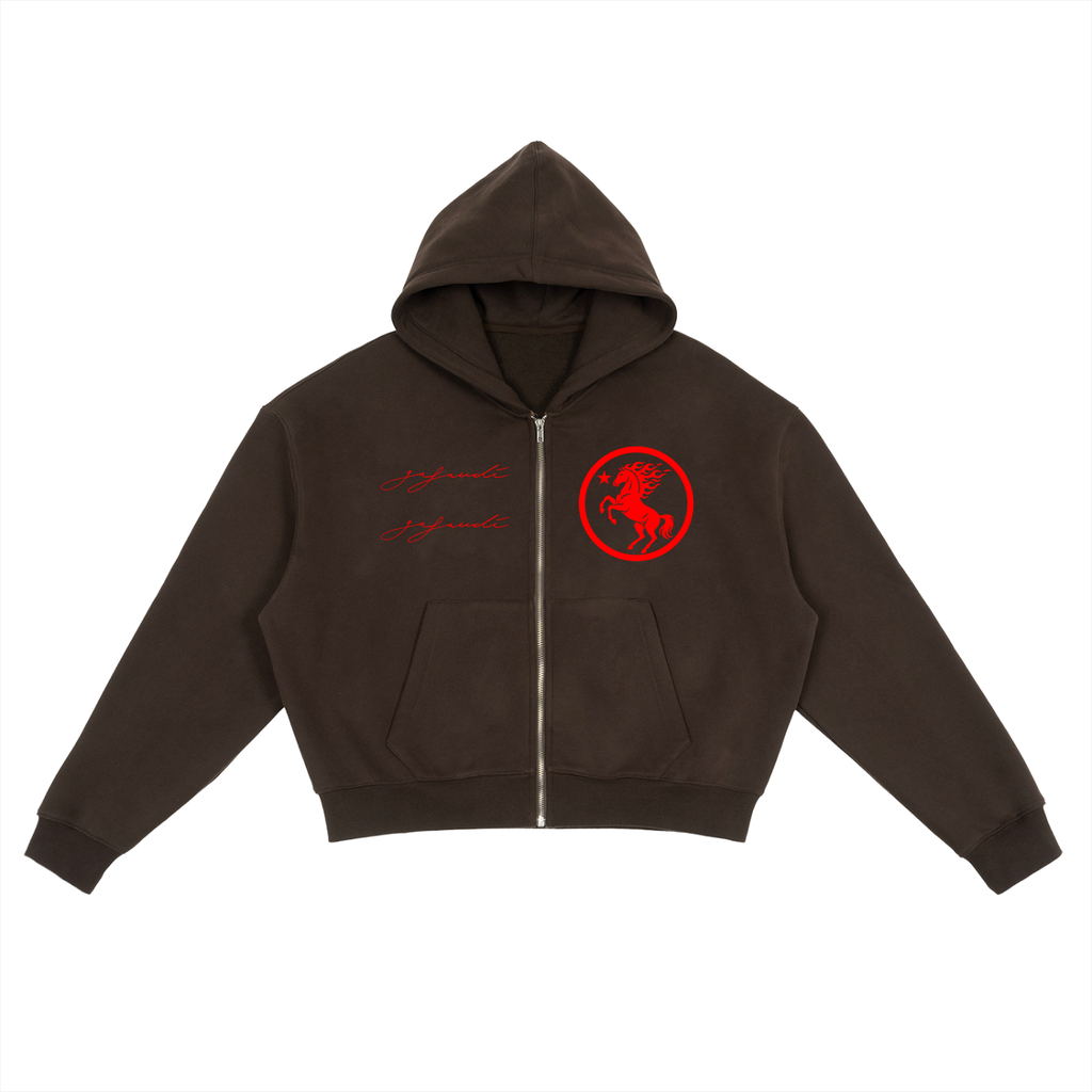 GAFAUDI "Fire Horse" Fleece Zip-Up Boxy Hoodie