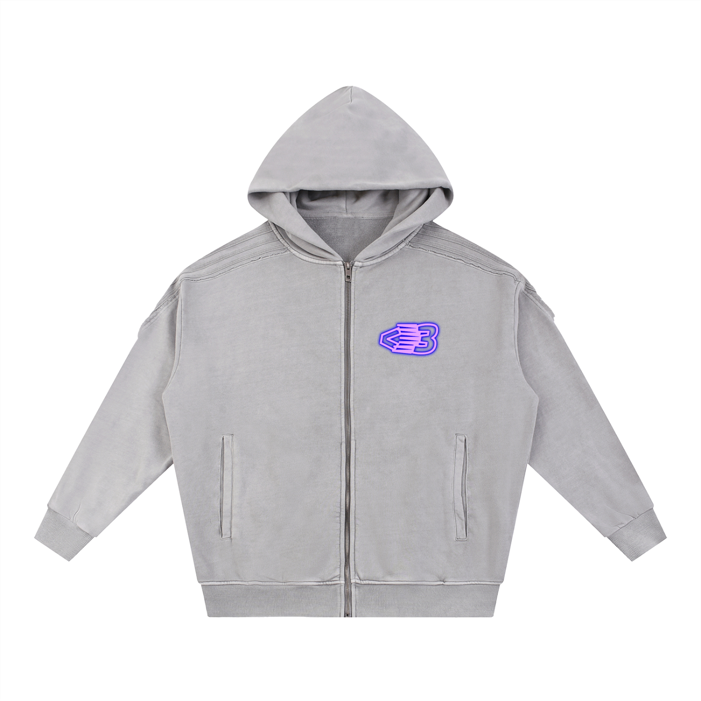 AVANTI AMOR Snow Washed Tape Raw Edge Zip Hoodie