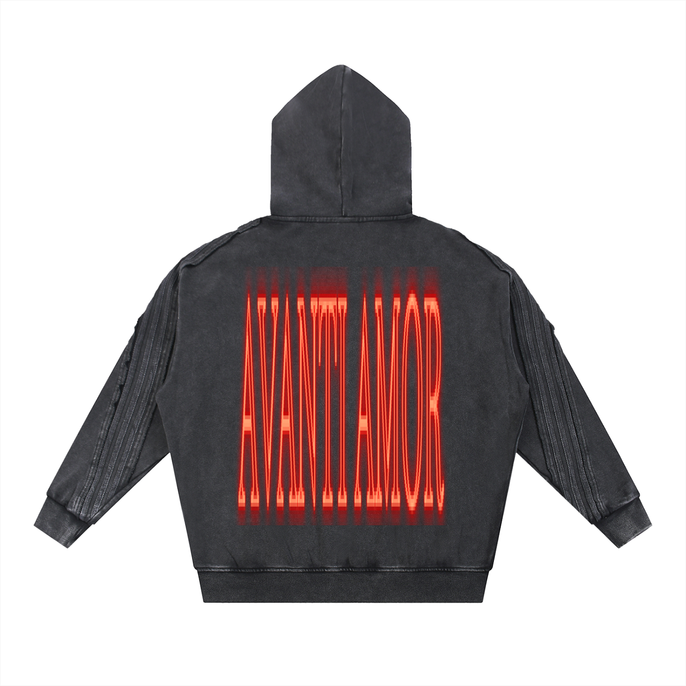 AVANTI AMOR Snow Washed Tape Raw Edge Zip Hoodie