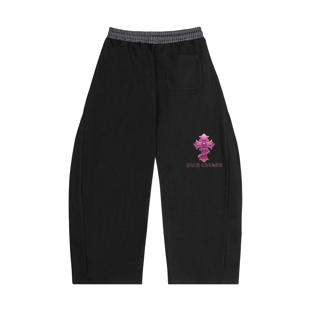 PINK CHROME Plaid Waistband Barrel Sweatpants