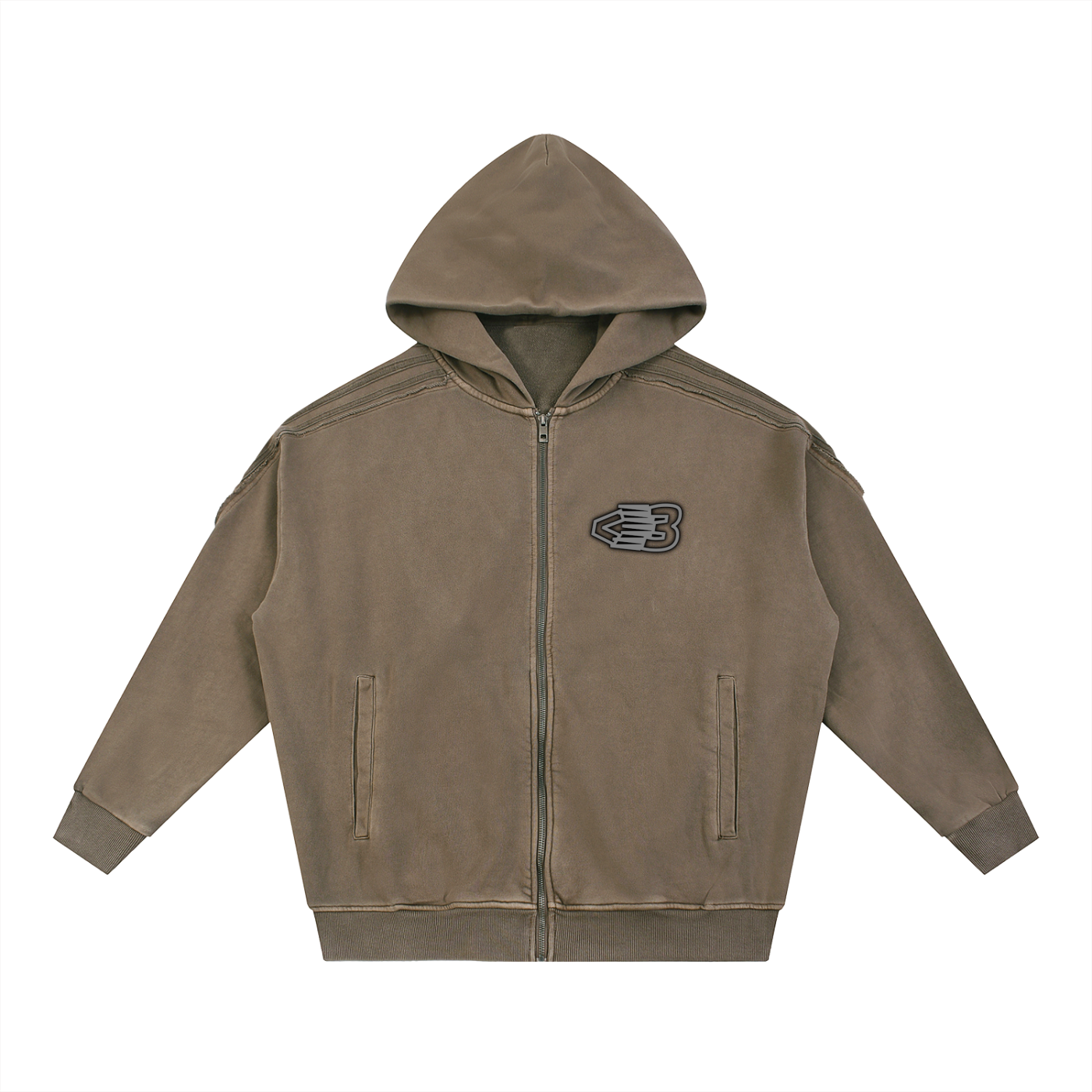 AVANTI AMOR Snow Washed Tape Raw Edge Zip Hoodie