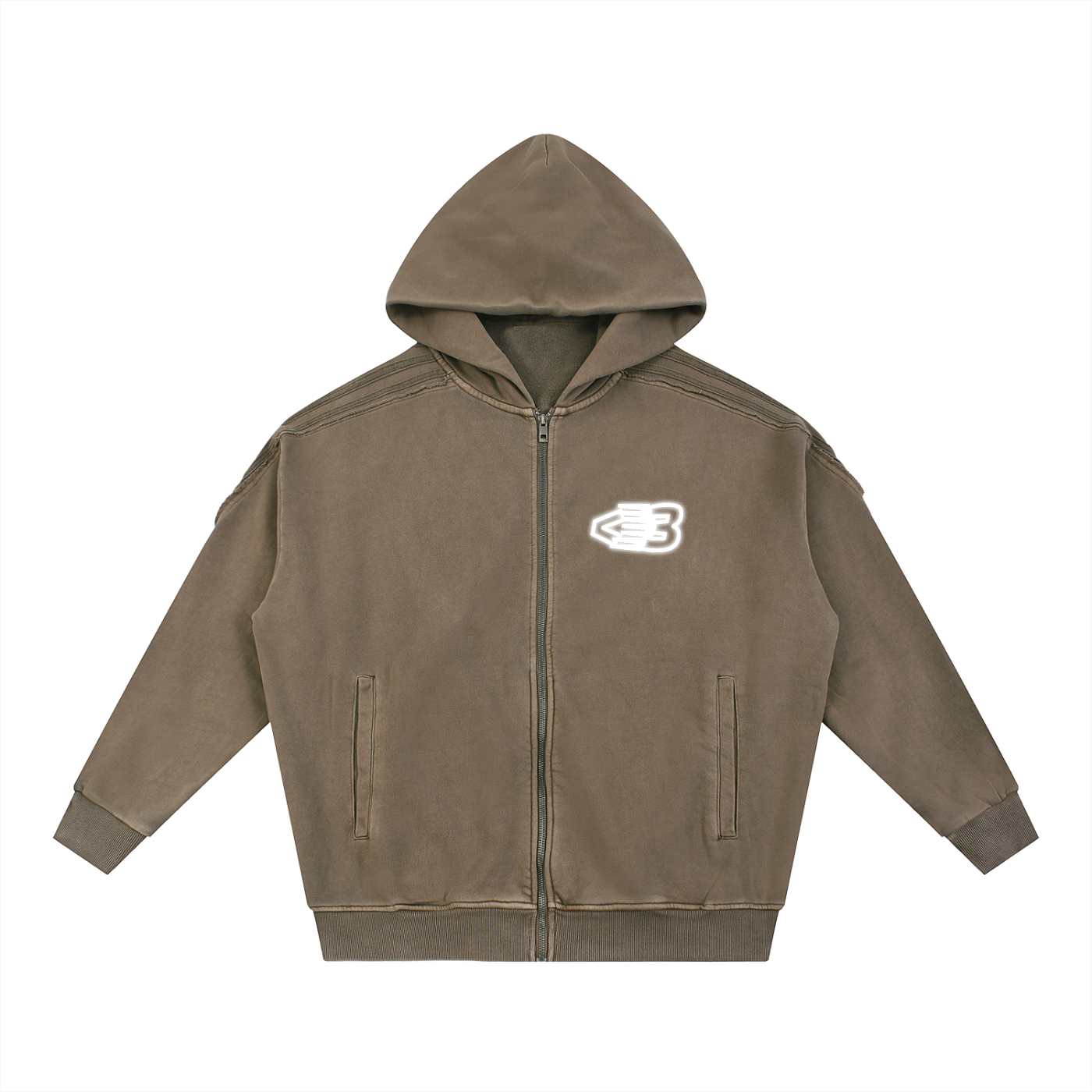 AVANTI AMOR Snow Washed Tape Raw Edge Zip Hoodie