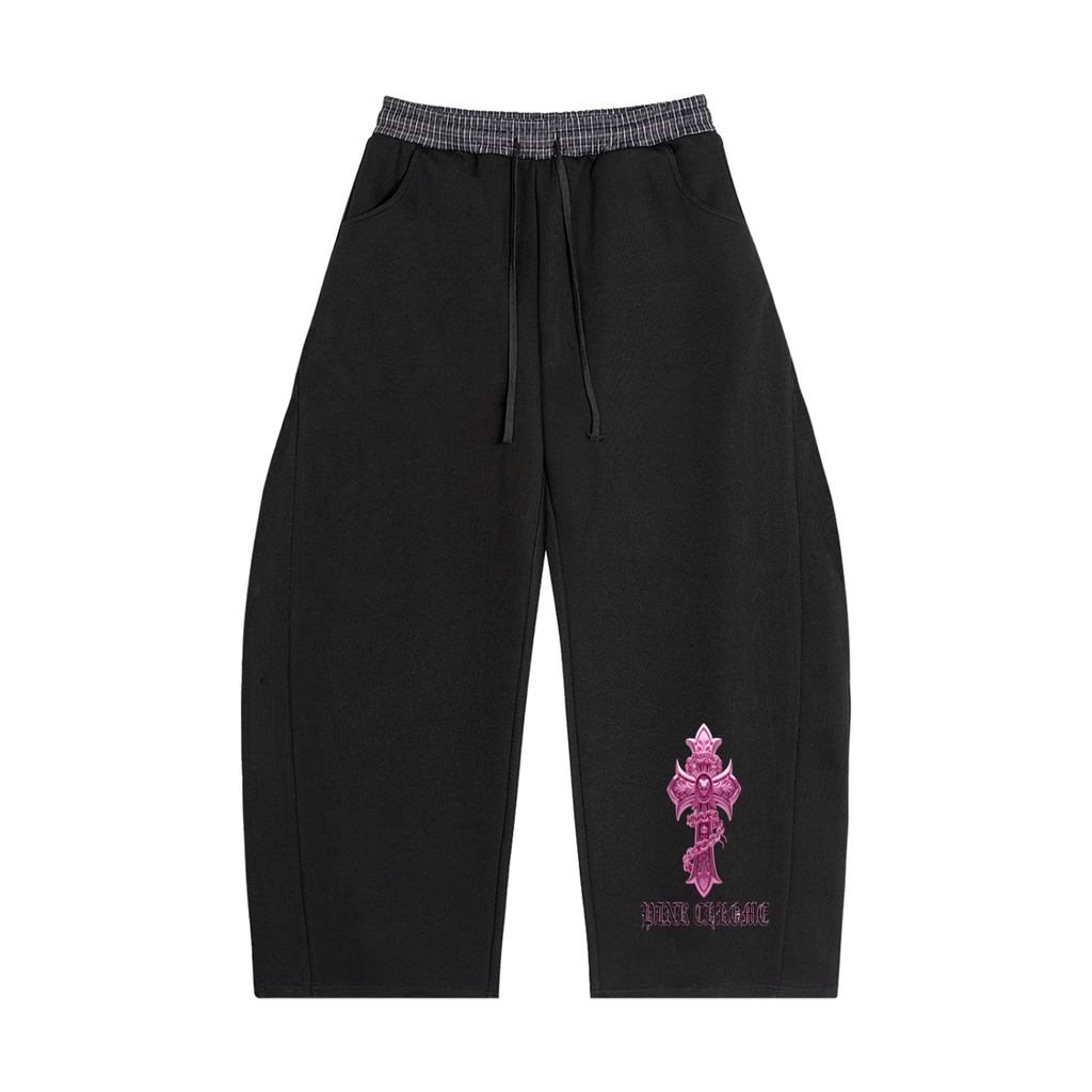 PINK CHROME Plaid Waistband Barrel Sweatpants
