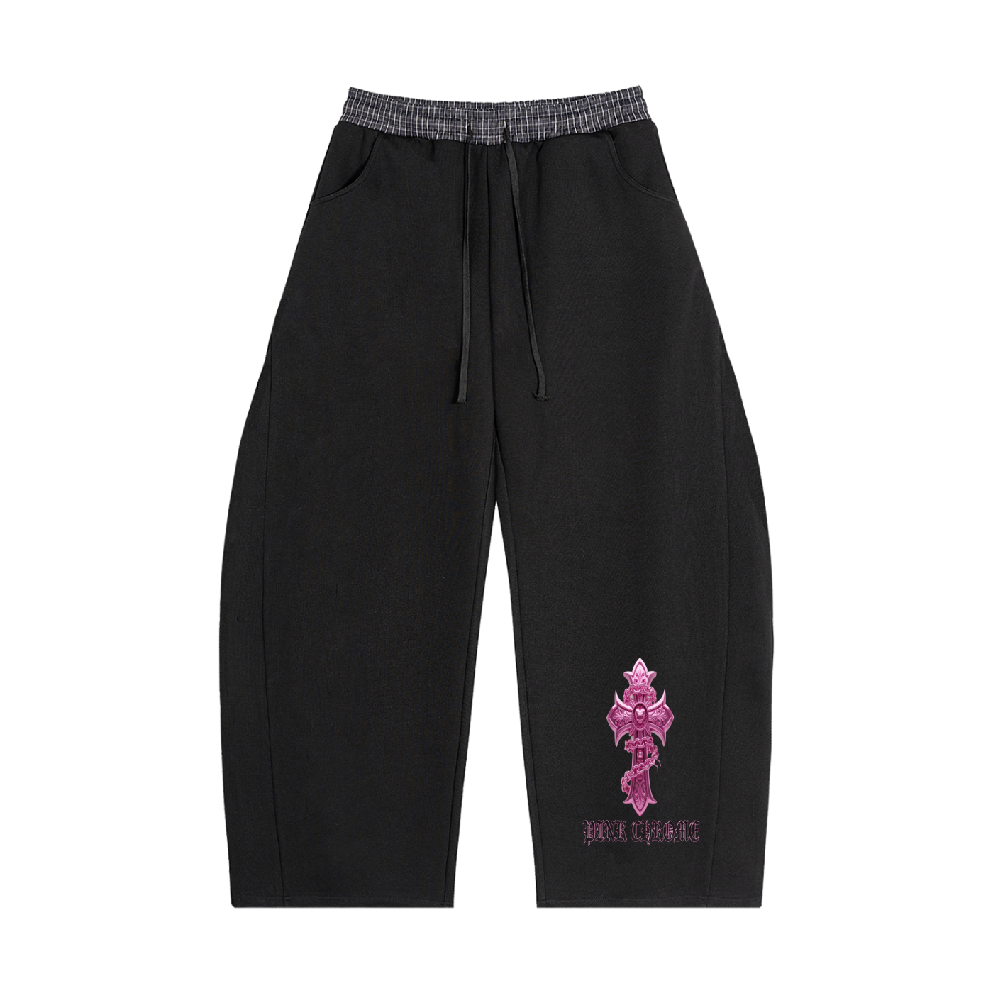 PINK CHROME Plaid Waistband Barrel Sweatpants
