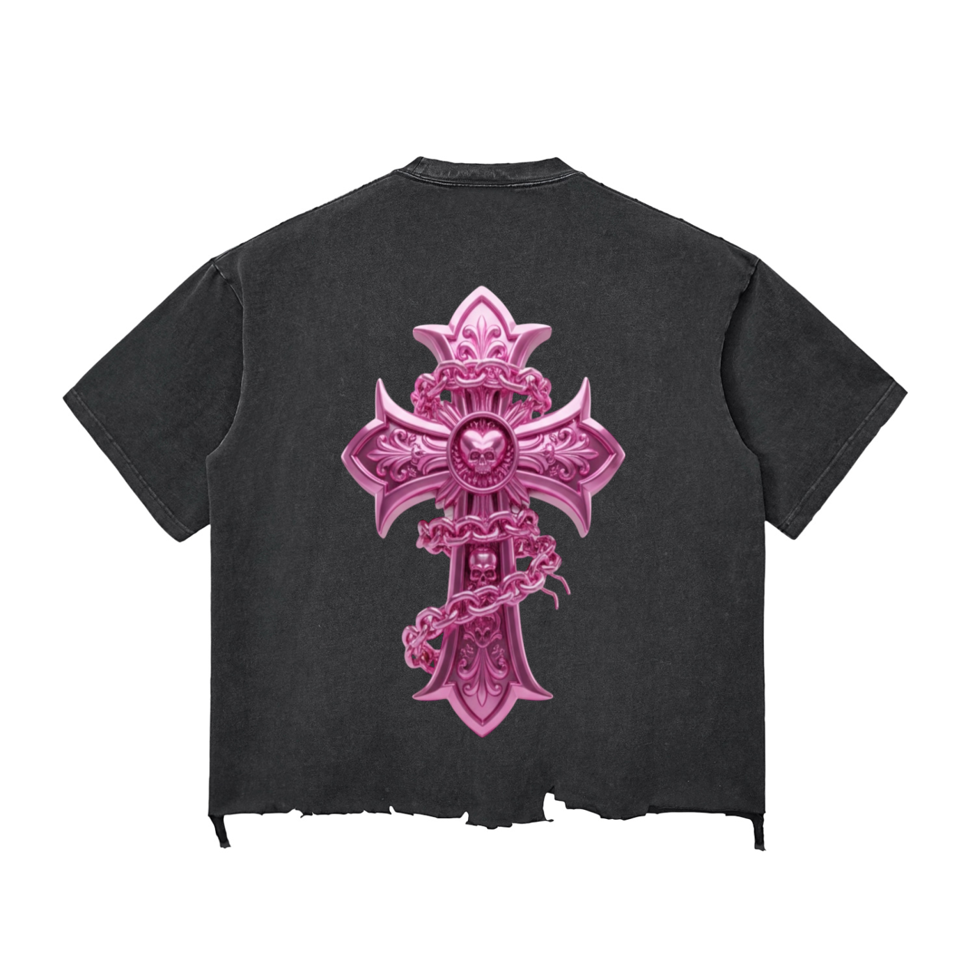 PINK CHROME Snow Wash Raw-Hem Boxy T-shirt