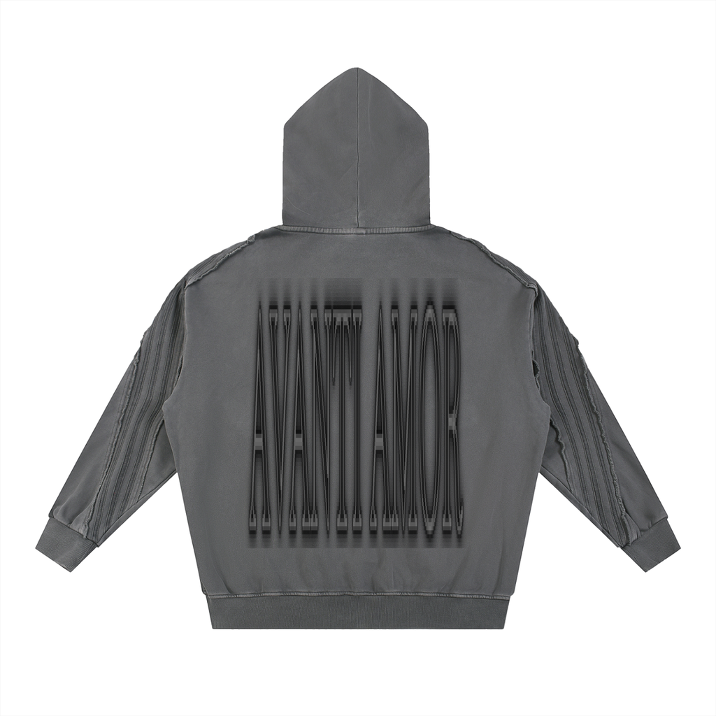 AVANTI AMOR Snow Washed Tape Raw Edge Zip Hoodie