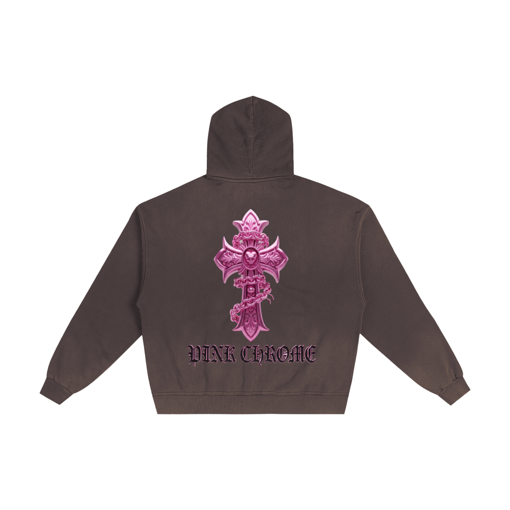 PINK CHROME Hand-Frayed Sunfade Zip Hoodie