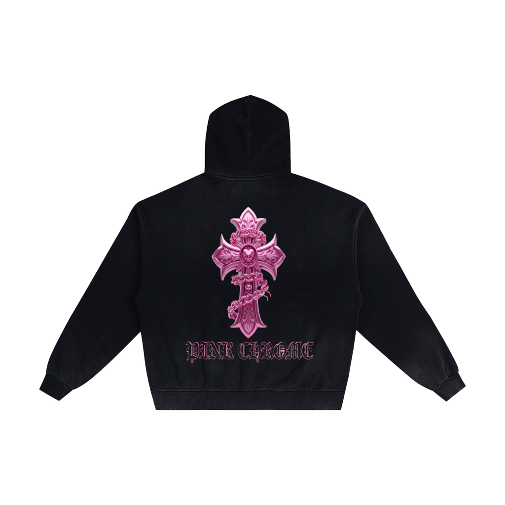 PINK CHROME Hand-Frayed Sunfade Zip Hoodie