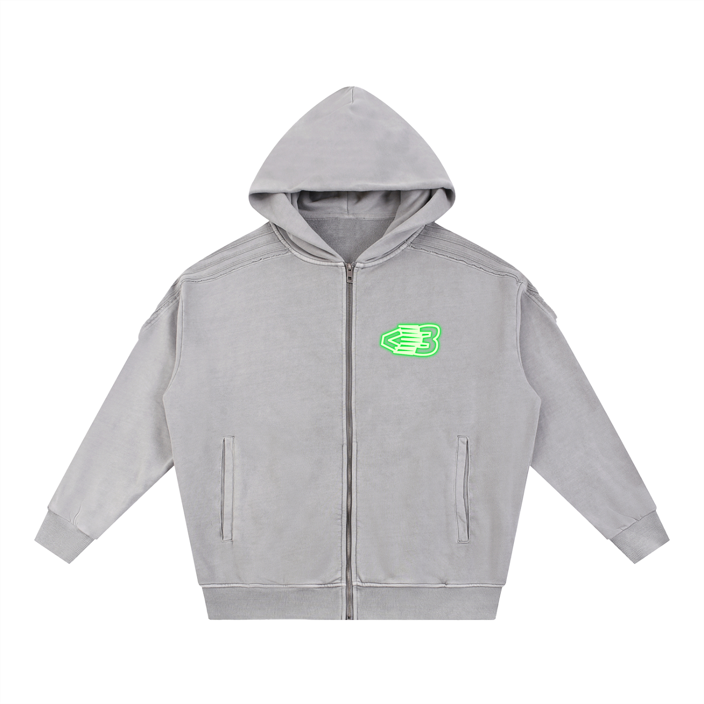 AVANTI AMOR Snow Washed Tape Raw Edge Zip Hoodie