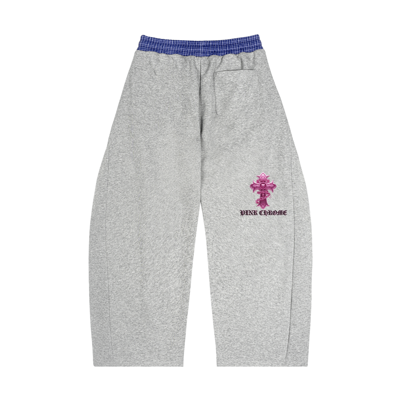 PINK CHROME Plaid Waistband Barrel Sweatpants
