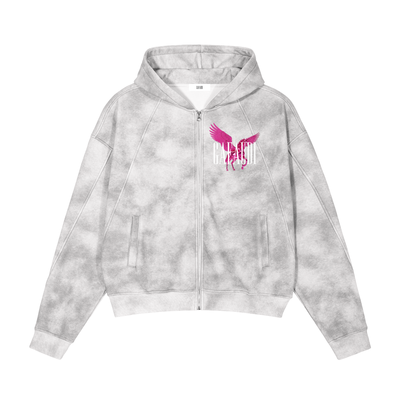GAFAUDI PINK PEGASUS Dirty Washed Zip-Up Fleece Hoodie